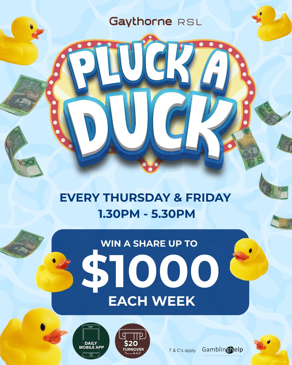 Pluck A duck Gaythorne RSL Gaming Promotion Thursday & Friday